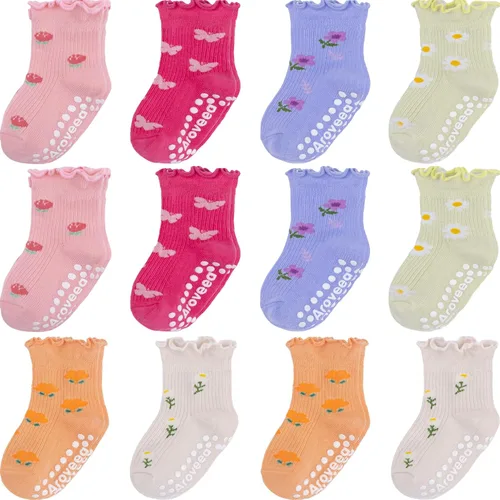 Miniatura 19 de Calcetines con Agarre Antideslizantes de Algodón para Bebés y Niños Pequeños, Niños y Niñas, Paquete de 12 Calcetines de Tobillo Lindos para Niños