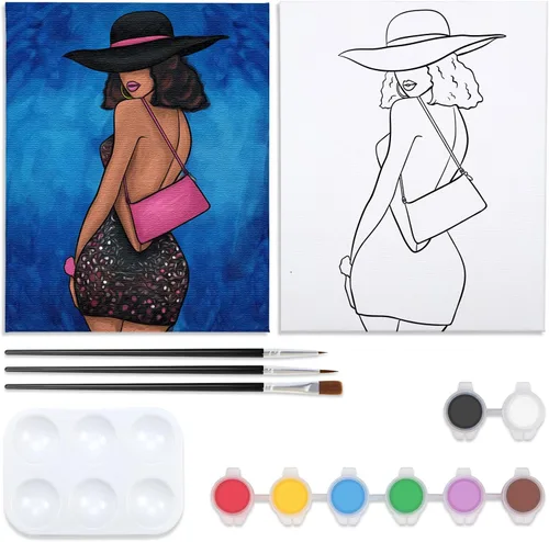 Miniatura 11 de Kit de Fiesta de Pintura en Lienzo Pre-Dibujado para Pintar y Sorber para Adultos Niña con Auriculares Kit de Pintura Regalo de Cumpleaños (8x10)