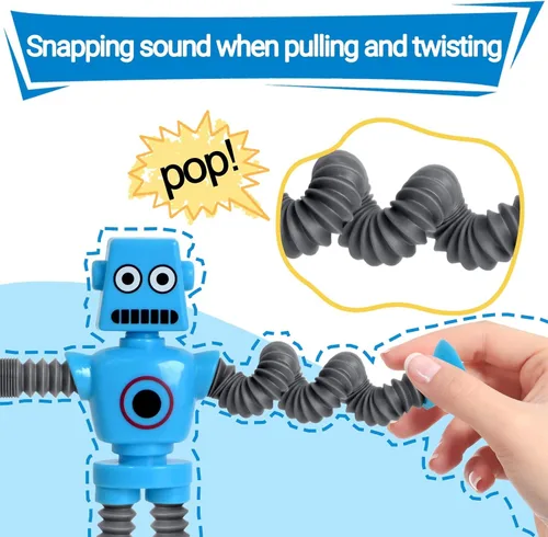 Miniatura 5 de Juguetes robóticos (paquete de 4), robots telescópicos con ventosa, tubos para autismo, juguetes sensoriales para ansiedad, regalos para niños