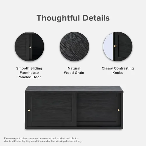 Miniatura 3 de mopio Lauren - Estante flotante para TV, estante modular multiusos para debajo de la televisión, armario de televisión de madera montado en la Negro