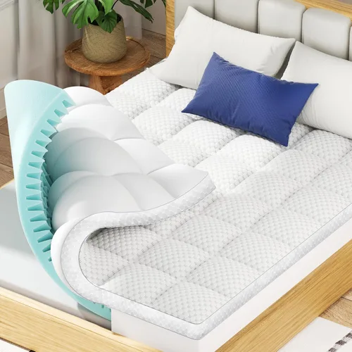 Miniatura 12 de BEDELITE Cubrecolchón de espuma viscoelástica de doble capa de 4 pulgadas, tamaño individual, funda de colchón suave de 2 pulgadas y espuma