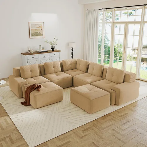 Miniatura 97 de Sofás modulares sin hueso de 152.8 pulgadas para sala de estar, sofá modular con diván en forma de L, cómodo asiento profundo tapizado de tela