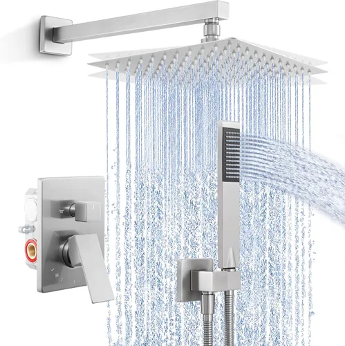 KES XB6230F18-BN - Juego de grifo de ducha, sistema de ducha con cabezal de ducha de lluvia de 10 pulgadas con rociador de mano, juego completo de