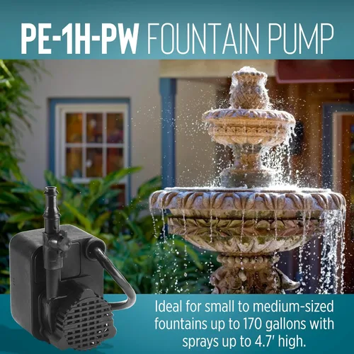 Miniatura 4 de Little Giant PE-1H-PW Bomba sumergible pequeña encapsulada con epoxi de 115 voltios, 1/125 HP, 186 GPH para fuentes y aplicaciones de aguas poco