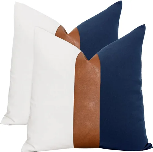 Miniatura 20 de Juego de 2 fundas de almohada negras y marrones de 18 x 18 pulgadas, fundas de almohadas modernas con rayas estilo granja para sofá, sala de estar