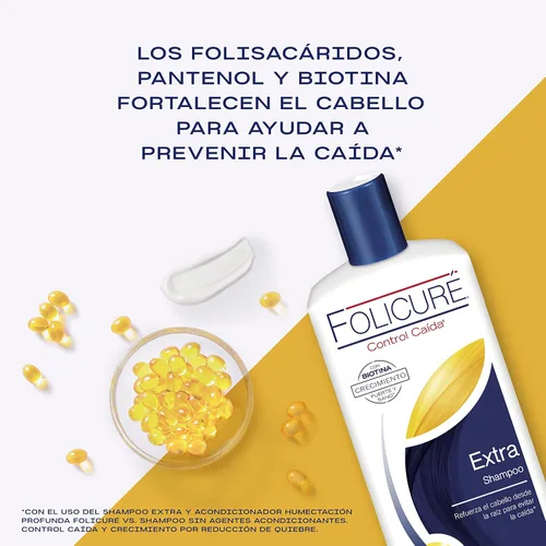 Miniatura 6 de 2 PACK!! FOLICURÉ EXTRA CHAMPÚ CONTROL CAÍDA CON BIOTINA, CRECIMIENTO FUERTE Y SANO