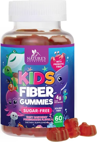 Gomitas de fibra para niños, fibra prebiótica a base de plantas sin azúcar, 0.14 oz por suplemento de porción, fórmula soluble mejorada que apoya la