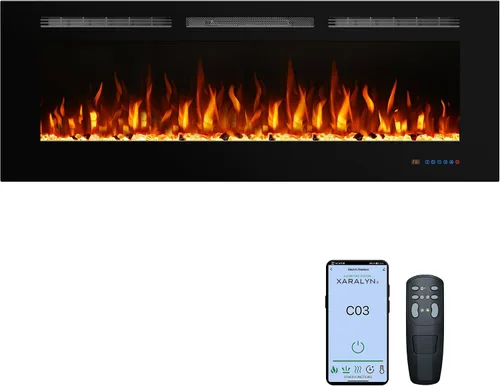 Miniatura 9 de Insertos de chimenea eléctrica inteligente de 36 pulgadas, calentador eléctrico empotrado y montaje en pared y chimenea lineal con aplicación