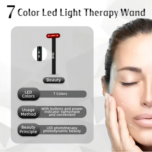 Miniatura 5 de Fxtiaa Terapia de Luz LED, Varita de Cuidado de la Piel Facial de 7 Colores con Masajeador Facial, Terapia de Rejuvenecimiento de la Piel Facial LED