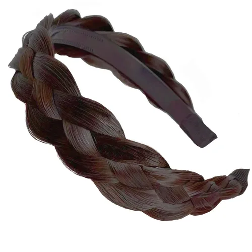 Diadema de 4 hebras de cabello sintético trenzado, diadema trenzada con dientes, accesorio de belleza, diadema elástica para mujer (marrón oscuro)
