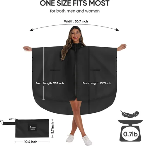 Miniatura 2 de PTEROMY Poncho de lluvia con capucha para adultos con bolsillo y cremallera, chubasquero impermeable ligero para hombres y mujeres
