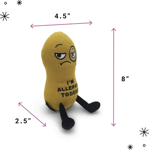 Miniatura 2 de Punchkins Peluche de maní – Peluche divertido con texto en inglés «I'm Allergic to Deez», regalo para los amantes del humor, bonito juguete