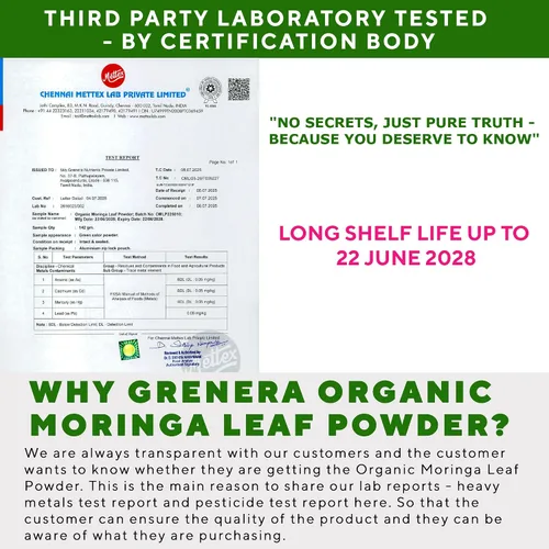 Miniatura 4 de Grenera Moringa en polvo orgánico Hoja de Moringa Oleifera Ingrediente a base de plantas Probado en laboratorio para calidad Mezcla fácil