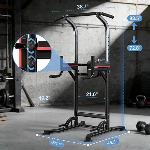 Miniatura 6 de ZENOVA - Estación de barra de dominadas y fondos multifunción, equipo de entrenamiento de fuerza para hombres y mujeres, construcción muscular, Negro