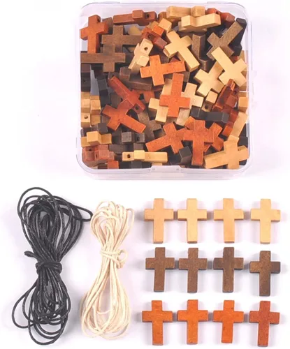 NERRECEAB 100 piezas de cuentas cruzadas decoraciones de madera adornos colgantes joyería regalos niños madera suministros de manualidades