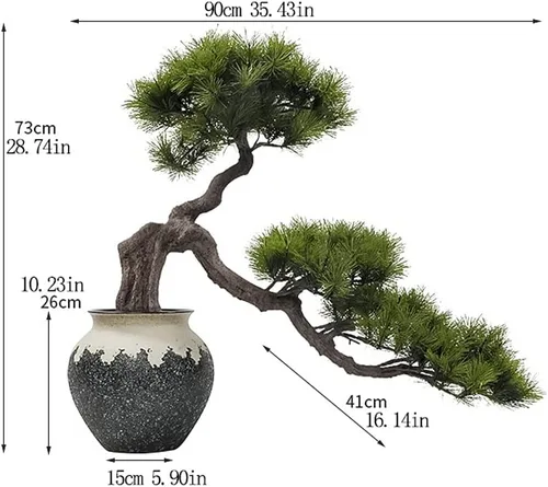 Miniatura 2 de UNNS Bonsái pequeño árbol artificial bonsái simulado maceta de pino de bienvenida, florero chino de silicona simulada, plantas verdes de piedras