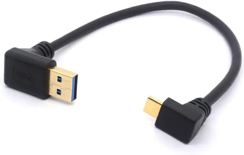 Miniatura 6 de Cable de extensión USB tipo C de 9.8 in, chapado en oro, USB 3.0 macho a 90 grados hacia arriba en ángulo descendente, cable tipo C, cable adaptador