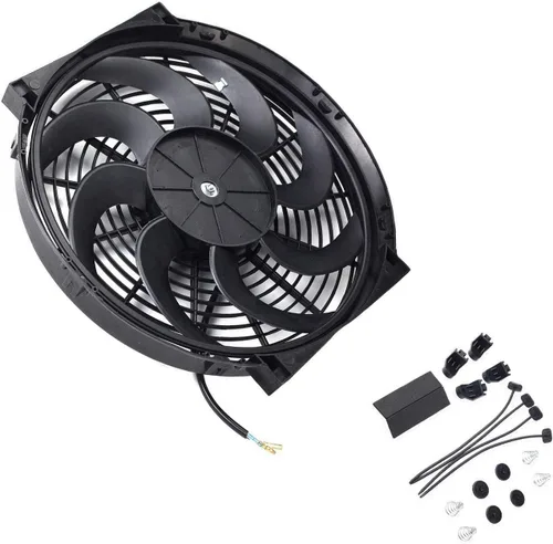 Miniatura 2 de BLACKHORSE-RACING Ventiladores de refrigeración de radiador eléctrico universal de 14 pulgadas + relé de termostato y kit de montaje (2 piezas)