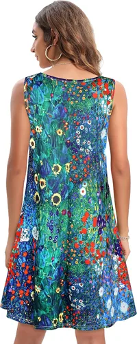Miniatura 4 de elescat Vestidos de verano para mujer, estilo casual, sin mangas, estampado floral, holgado, con bolsillo
