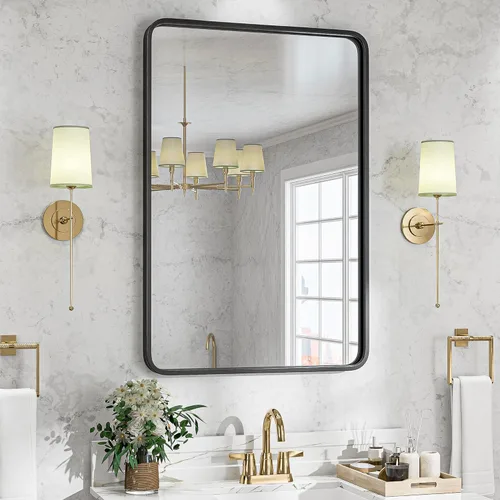 ZENY Espejo de baño con marco de metal negro para pared, espejo rectangular de montaje en pared de 24 x 36 pulgadas, espejo de tocador, espejo de