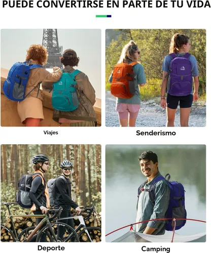 Miniatura 6 de WATERFLY Mochila de senderismo plegable: mochila de día de 25 L, ultra ligera para mujer y hombre - pequeña mochila plegable compacta para deportes