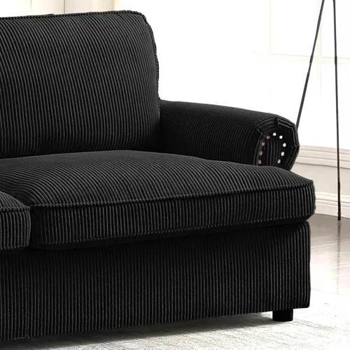 Miniatura 9 de Sofá cama reversible con cómodo colchón de espuma viscoelástica, sofá extraíble de pana convertible de tamaño matrimonial para sala de estar, Negro