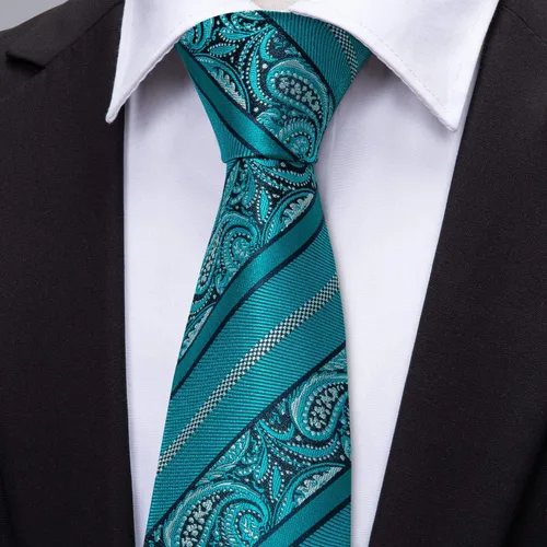 Miniatura 176 de Barry.Wang - Juego de corbata de seda para hombre, diseño de cachemira, pañuelo y gemelos de bolsillo