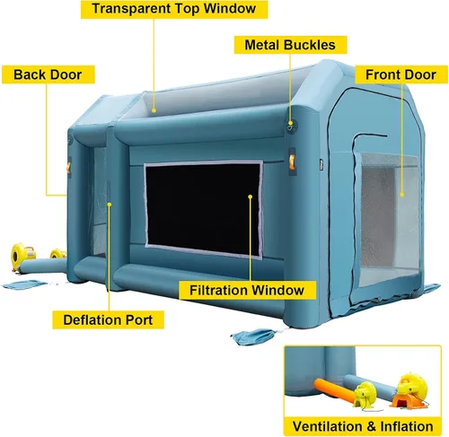 Miniatura 8 de VEVOR Cabina de Pintura Inflable Portátil, Cabina de Pulverización Inflable de 13 x 8 x 8 pies, Carpa de Pintura para Automóvil con Sistema