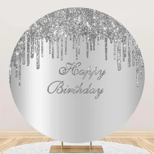 Miniatura 8 de YongFoto Fondo redondo de poliéster dorado de 3 x 3 pies con purpurina para fiesta de feliz cumpleaños, fondo circular para niñas y mujeres