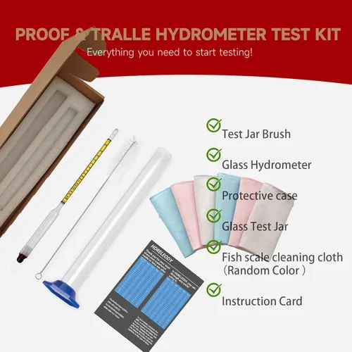 Miniatura 4 de Kit de prueba de medidor de hidrómetro de alcohol 0-200 Proof & Tralle, con tarro de prueba de vidrio, probador preciso y cilindro de vidrio
