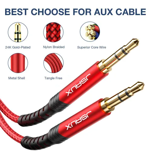 Miniatura 7 de JSAUX Paquete de 2 cables auxiliares, [carcasa de cobre de 4 pies/3.9 ft, sonido de alta fidelidad] Cable auxiliar TRS de audio auxiliar TRS