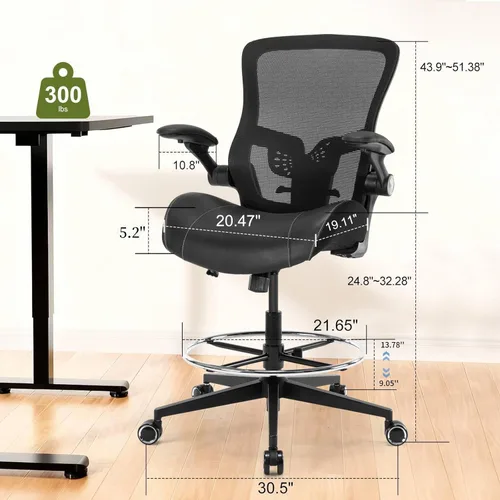Miniatura 2 de Silla de dibujo, silla de oficina alta con asiento de piel sintética, silla de escritorio de pie, sillas de oficina de altura de mostrador