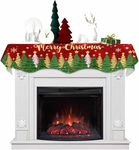 Miniatura 12 de Mantel con diseño de copo de nieve azul para chimenea de Navidad, bufanda para repisa, estola para estantes, renos, alces, nieve, bosque, cubierta