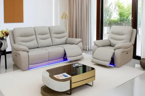 Miniatura 14 de A Ainehome Juego de sofá reclinable eléctrico LED para sala de estar, juego de sofá modular de cuero, sofá reclinable y sofá biplaza con puerto USB