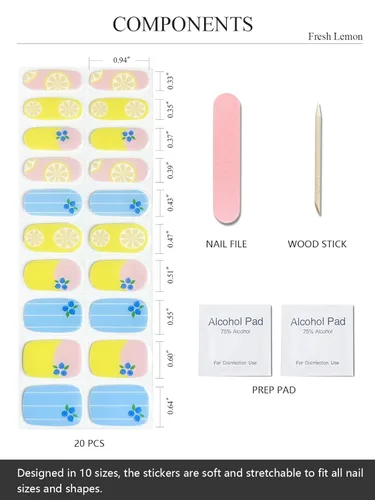 Miniatura 3 de AutyaMee Tiras de uñas de gel semicuradas (limón fresco), 20 unidades de envolturas de uñas de gel, calcomanías, calidad de salón, arándano, verano