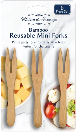 Miniatura 7 de Maison du Fromage - Mini tenedores reutilizables para servir, bambú bruñido, 2 juegos de 6