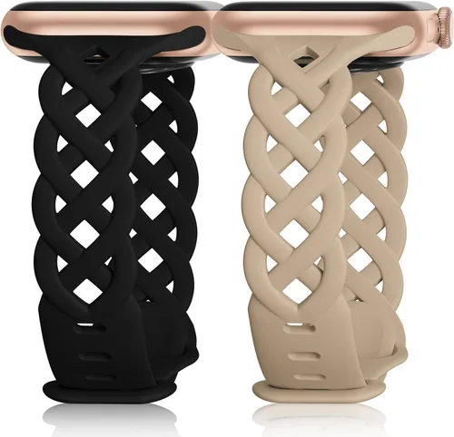 Miniatura 7 de Correas de silicona trenzadas compatibles con Apple Watch de 38/40/41/42/44/45/46/49 mm, correa hueca delgada y estrecha para iWatch Ultra 2/3 SE 3