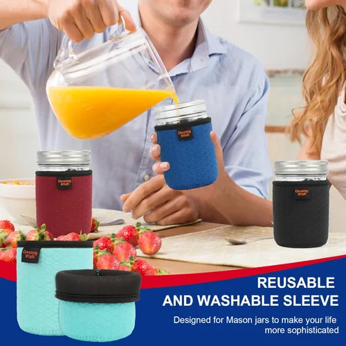Miniatura 7 de Funda de neopreno para tarro Mason de boca regular y ancha, 32 onzas, antideslizante, acogedora, aislada, fundas protectoras de 3.7 x 5.3 pulgadas