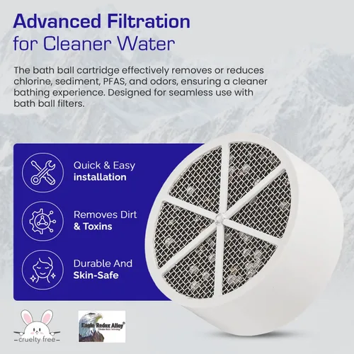 Miniatura 4 de Cartucho de repuesto para bola de baño Crystal Quest – Elimina el cloro, PFAS y olores – Filtro de agua fácil de instalar – Ecológico, duradero