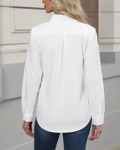 Miniatura 3 de Camisas con botones J.VER para mujer con cuello elástico y manga larga de algodón, camisa de vestir casual de negocios para el trabajo