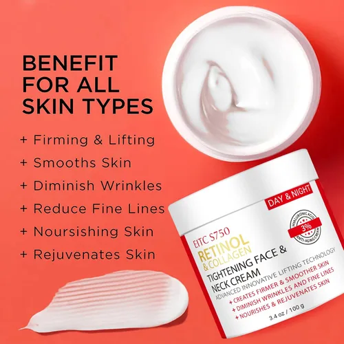 Miniatura 5 de Crema de retinol para cara, crema de cuello antienvejecimiento para tensar y reafirmar con colágeno y ácido hialurónico, crema hidratante facial