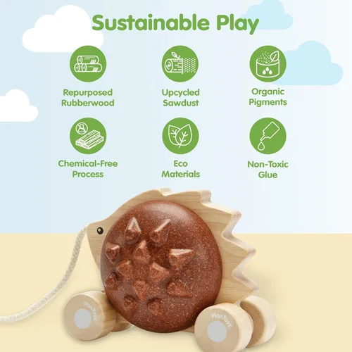 Miniatura 3 de PlanToys® Erizo de madera Juguete Montessori para niños pequeños Juguete para caminar con sonido, aprendizaje temprano, equilibrio y Erizo Pull