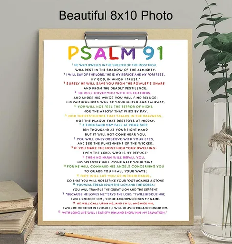 Miniatura 4 de Salmo 91 - Decoración religiosa de pared - Arte de pared del Salmo 91 - Decoración de las Escrituras - Arte con versículos bíblicos - Impresión
