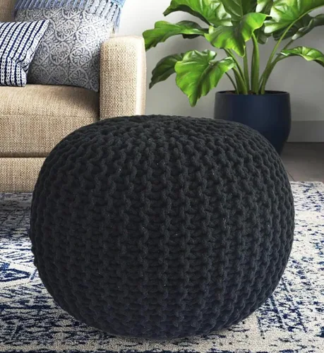 Miniatura 2 de FRELISH DECOR - Puf redondo otomano tejido a mano, 100% algodón, puf de punto, silla de suelo para sala de estar, reposapiés de dormitorio para sofá