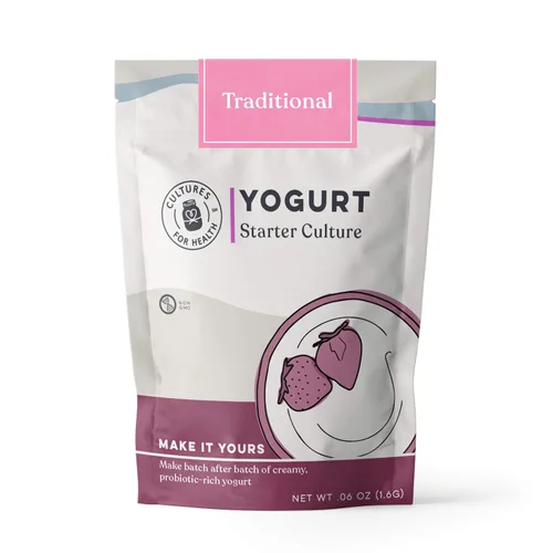 Cultures for Health Cultivo de inicio de yogur tradicional | 4 paquetes de inicio termófilo de ajuste directo | Maquillar hasta 12 tazas de yogur