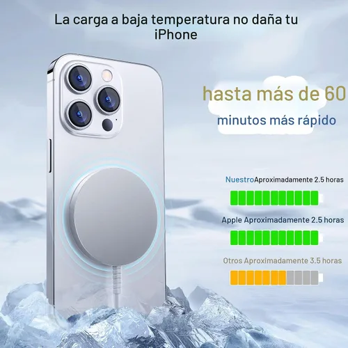 Miniatura 5 de Cargador MagSafe: almohadilla de carga inalámbrica magnética para iPhone 17, 16, 15, 14, 13, 12 y AirPods 4-2 Pro, imán fuerte, aleación de Blanco