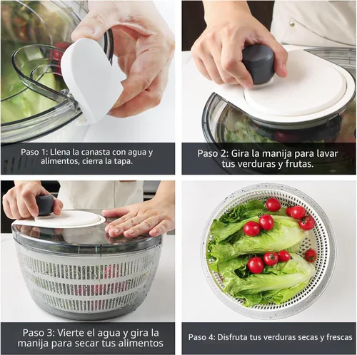 Miniatura 7 de Cambom Centrifugadora de Ensalada Centrifugadora de Lechuga, Lavar, Centrifugar y Secar Verduras para Ensaladas, Lavadora de Verduras Secadora