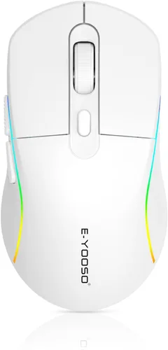 Miniatura 10 de E-YOOSO Mouse inalámbrico para juegos, 10,000 DPI, trimodo de 2.4 GHz/Bluetooth/USB-C con cable, retroiluminación RGB, 6 botones programables, mouse