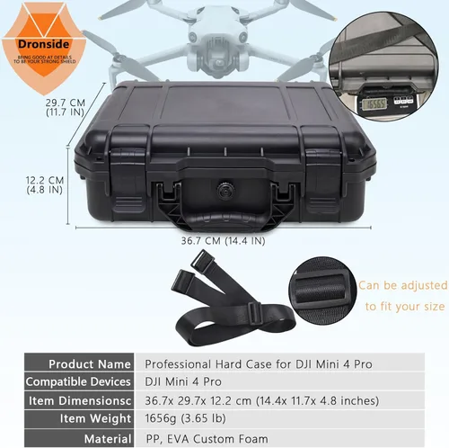 Miniatura 7 de Funda rígida para DJI Mini 4 Pro, funda de transporte impermeable con correa para todos los accesorios DJI Mini 4 Pro Fly More Combo Drone Funda