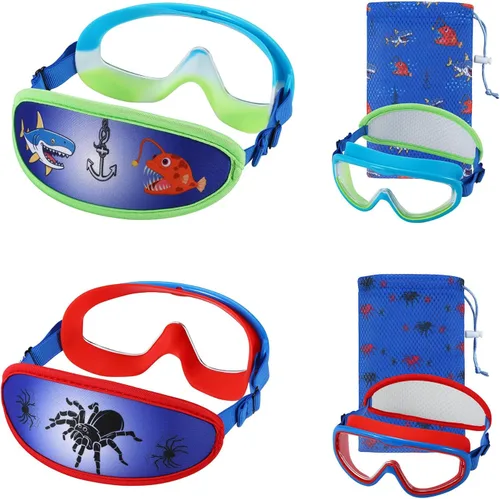 Miniatura 18 de Kids Swim Goggles Age 3-8, Toddler Goggles No Hair Pull,Child Swimming Mask Fabric Strap 1 máscara infantil - Blue Dino